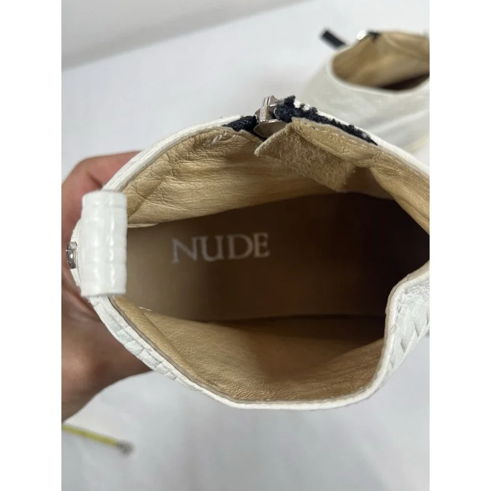 Nude Womens Hilda White Boots Sneakers Sz 38/7 Soft Leather‎ Zipper Bootie RARE